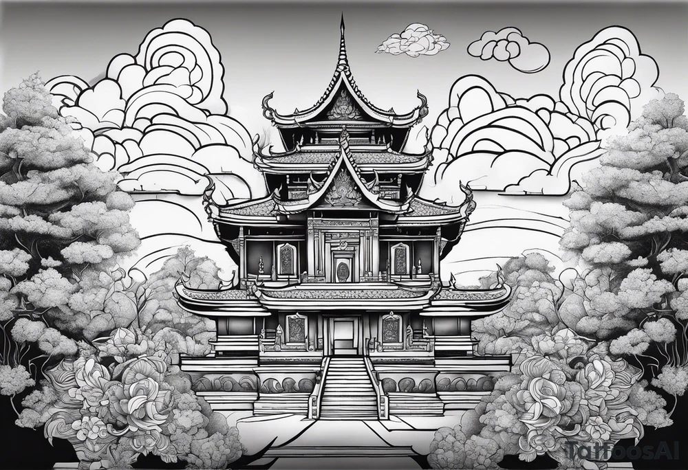 thai temple but minimalistic and remove any background like trees and clouds tattoo idea