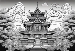 thai temple but minimalistic and remove any background like trees and clouds tattoo idea