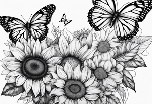 Leg sleeve with sunflowers and butterflies tattoo idea