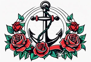 old school anchor sitting at an angle 
with rope 
and banner across anchor and old school roses tattoo idea