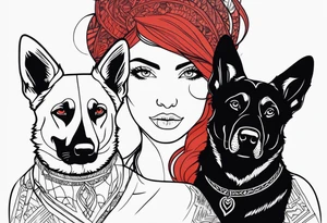 red hair woman with German shepherd dog tattoo idea