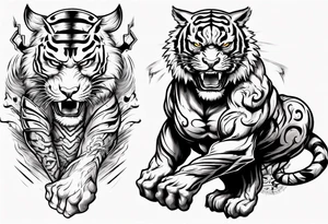tiger warrior with lightning and the sun for a forearm sleeve tattoo idea