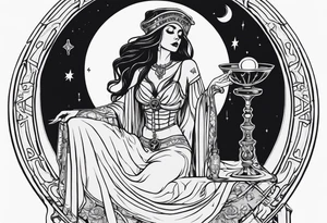 High priestess as a skeleton with moon tarot card tattoo idea