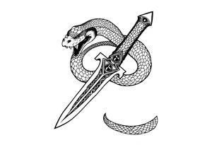 mystical snake coiled around an ancient dagger with jeweled hilt tattoo idea