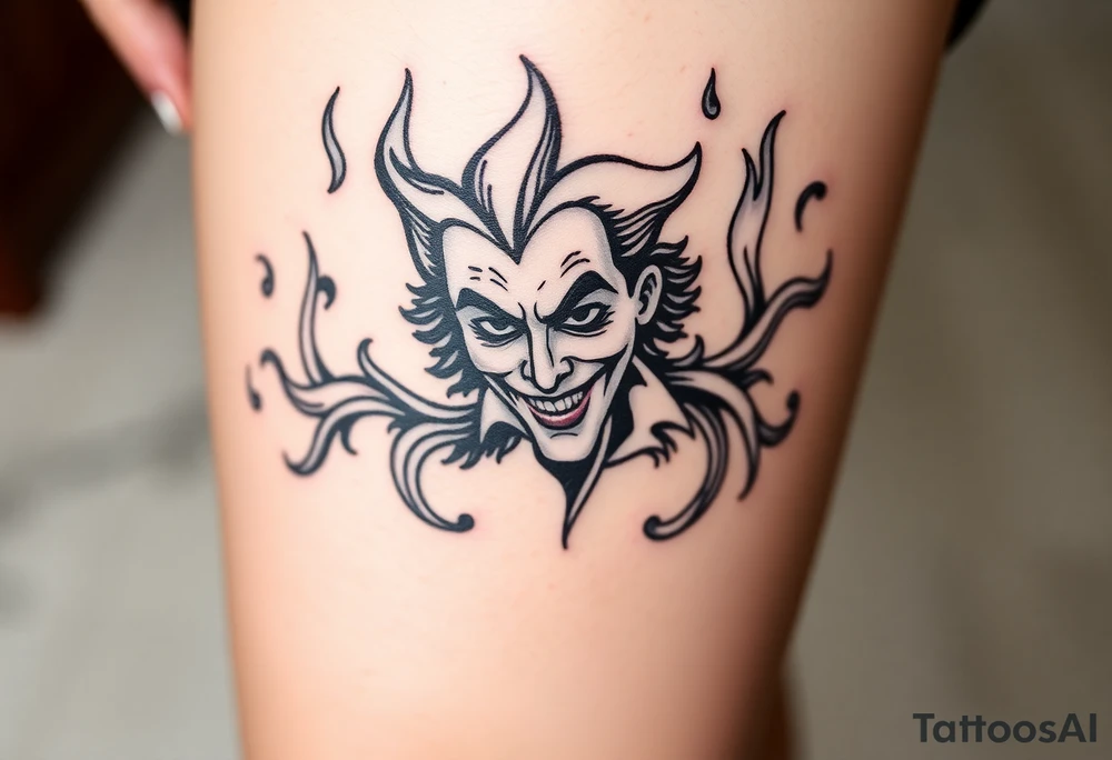 Powerful joker surrounded by flames tattoo idea