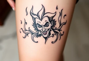 Powerful joker surrounded by flames tattoo idea