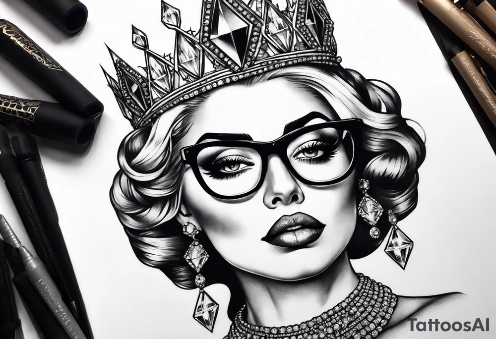 Diamond queen with glasses spooky beauty tattoo idea