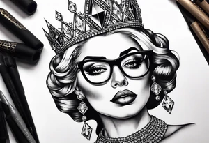 Diamond queen with glasses spooky beauty tattoo idea