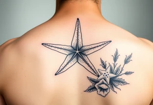Starfish and sea flora done in the style used during World War Two tattoo idea