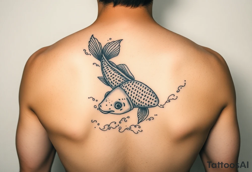 traditional koi fish swimming upstream through turbulent waves tattoo idea