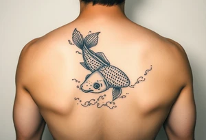 traditional koi fish swimming upstream through turbulent waves tattoo idea