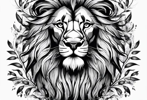 Lion face with leaves tattoo idea