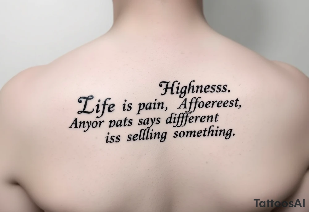 “Life is pain, Highness. Anyone who says differently is selling something.”
Scroll font tattoo idea