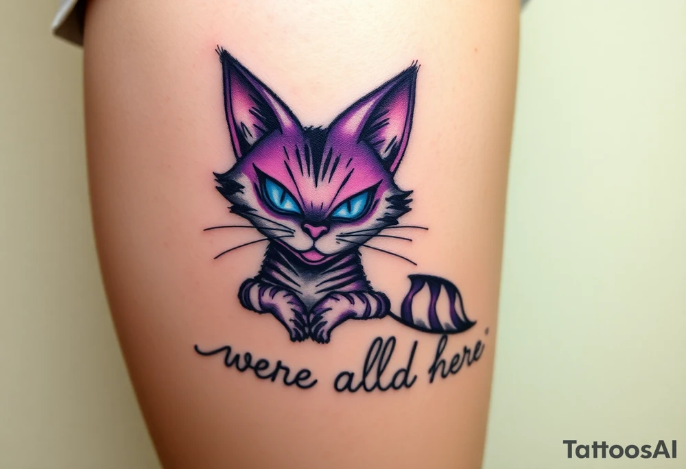 Cheshire cat, Alice in Wonderland,  we are all mad here, top hat tattoo idea