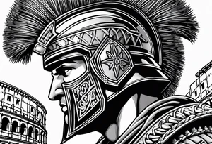 Side profile of spartan soilder looking left at Roman colosseum tattoo idea