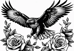 Hawk with rose in mouth flying down tattoo idea