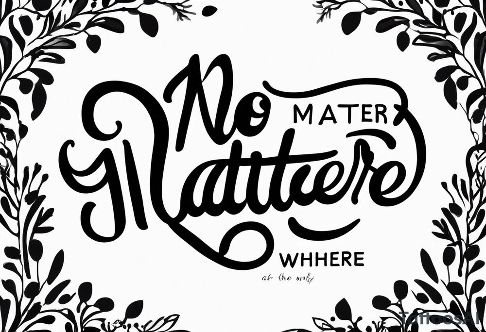 Quote “no matter where” in cursive, ♌️ at the end, sparkles tattoo idea