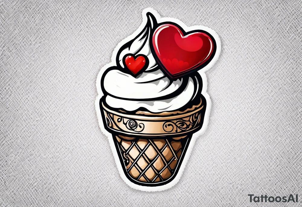 small ice cream cone with small red heart on it somewhere while representing Paris tattoo idea