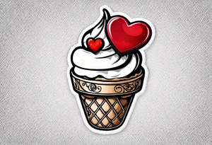 small ice cream cone with small red heart on it somewhere while representing Paris tattoo idea