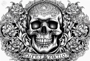 Chest tattoo with skulls and fire tattoo idea