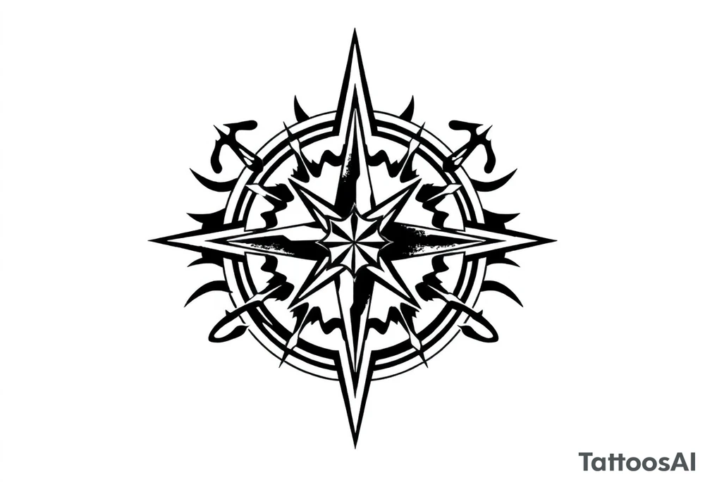 Simple Double layered compass rose tattoo idea