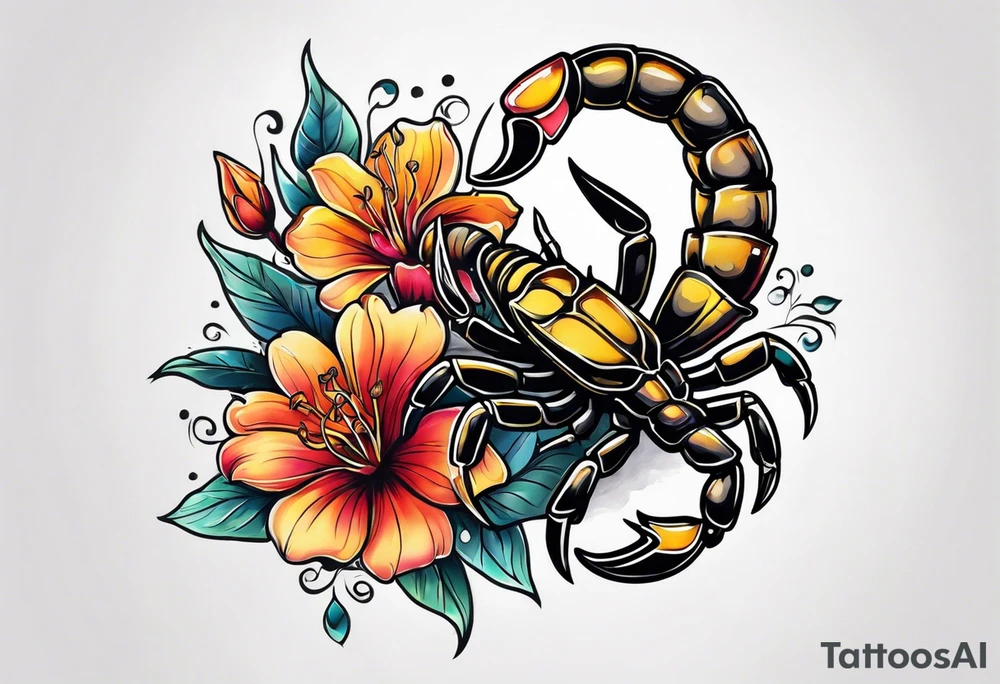 Scorpion tattoo with flowers tattoo idea