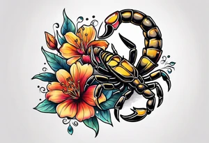 Scorpion tattoo with flowers tattoo idea