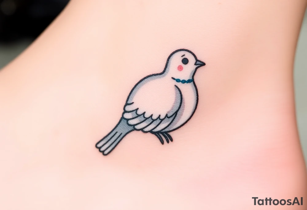 A detailed profile of a collared dove, with shades of light gray and white, its feathers highlighted with hints of silver for a subtle, elegant look tattoo idea