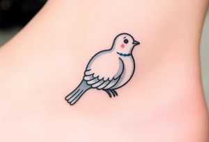A detailed profile of a collared dove, with shades of light gray and white, its feathers highlighted with hints of silver for a subtle, elegant look tattoo idea
