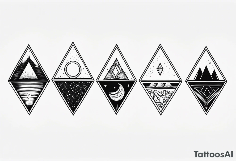 four small triangle portals to fantasy world, forearm tattoo tattoo idea