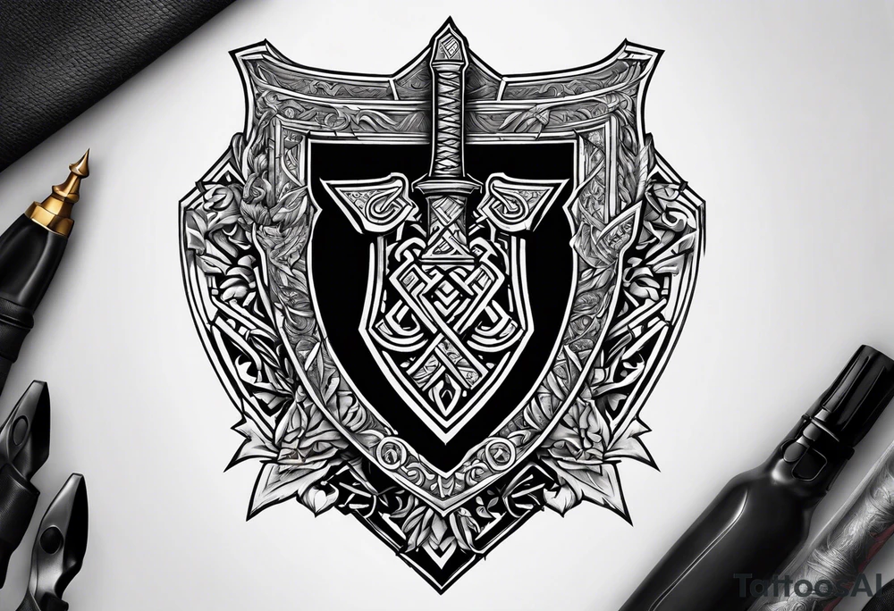 Valhalla valknut shield axe sword tattoo idea
