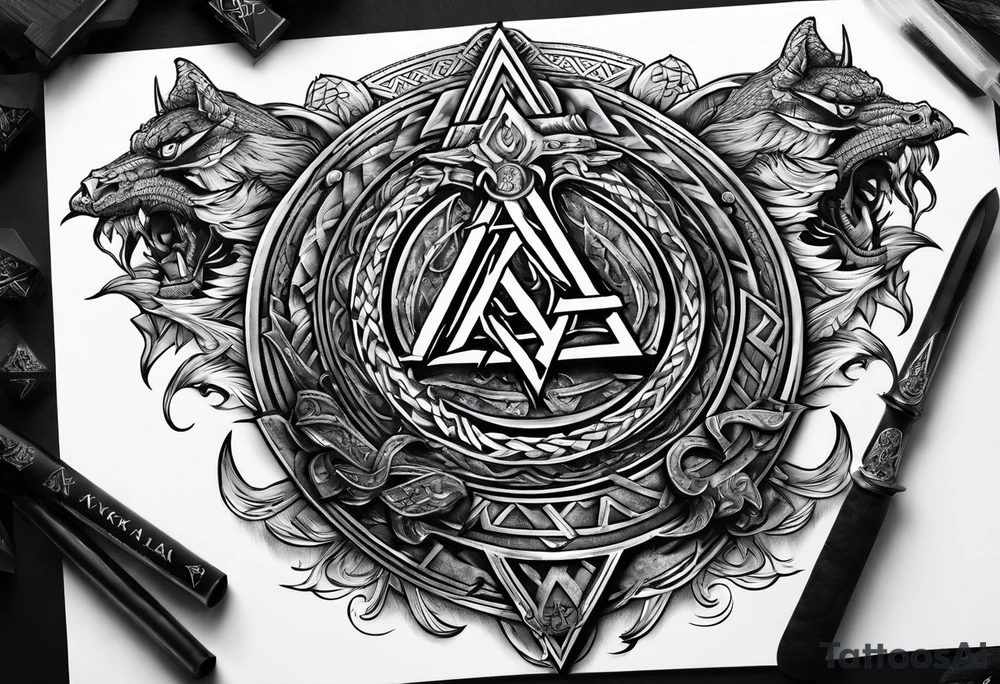 Valhalla valknut sword axe Dragon tattoo idea