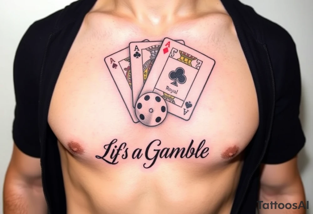 Royal flush and dice says Life's a Gamble tattoo idea