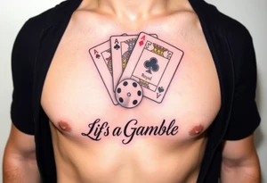 Royal flush and dice says Life's a Gamble tattoo idea