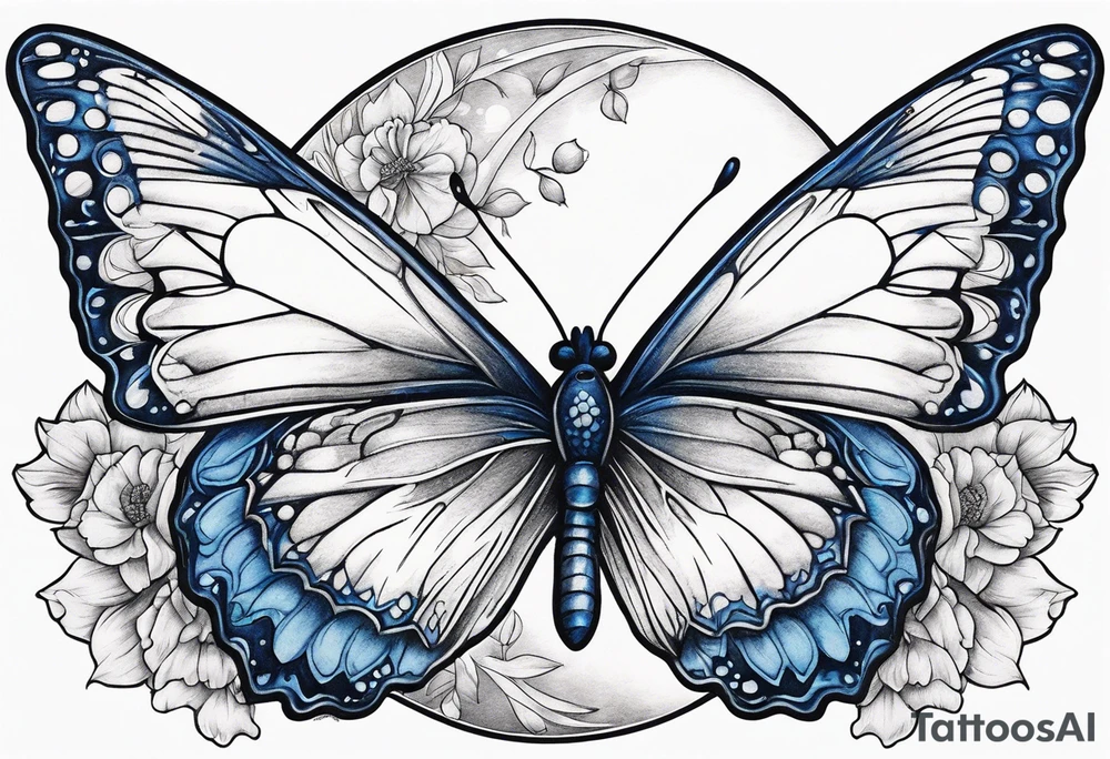 Blue butterfly moon carnation tattoo idea