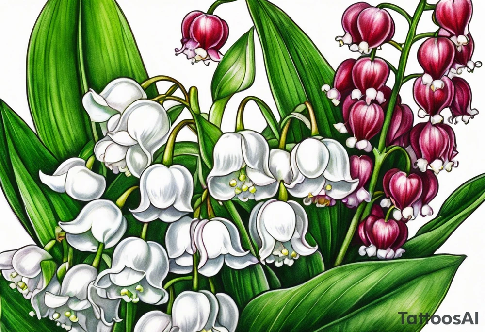 lily of the valley and asian bleeding heart flower tattoo idea