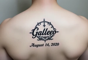 disney symbol with the name Galileo and the date August 14,2020, incorporated tattoo idea