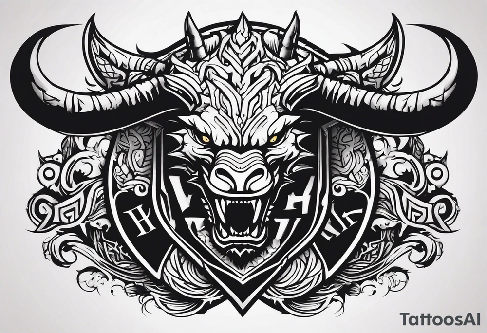 Valhalla sword shield dragon head axe tattoo idea