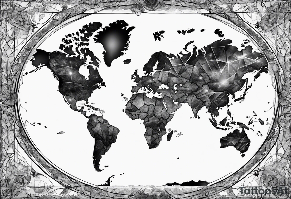 spherical world map breaking glass tattoo idea
