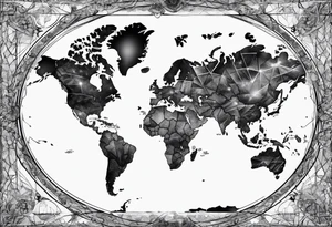 spherical world map breaking glass tattoo idea