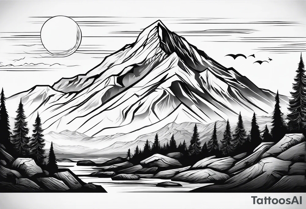 Arm sleeve with a mountain tattoo idea
