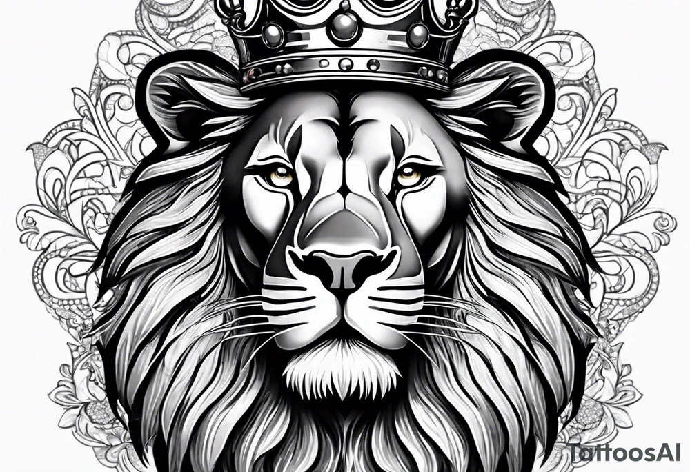lion with a crown and sparkling eyes tattoo idea