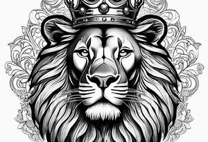 lion with a crown and sparkling eyes tattoo idea