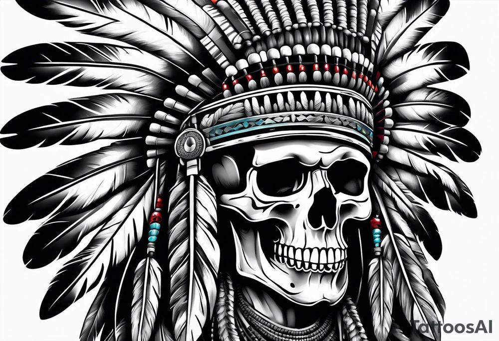 Native American war chief skull with bonnet tattoo idea Native American war chief skull with bonnet tattoo idea
