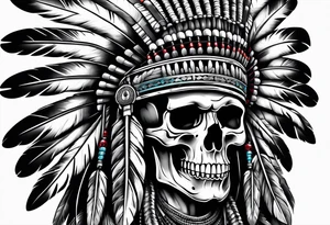 Native American war chief skull with bonnet tattoo idea