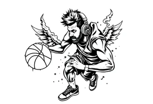 A guy dribbling a basketball with headphones on tattoo idea