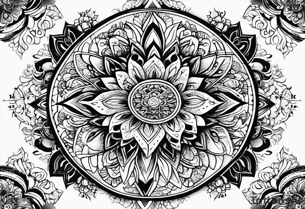 An elaborate mandala design incorporating religious symbols and patterns tattoo idea