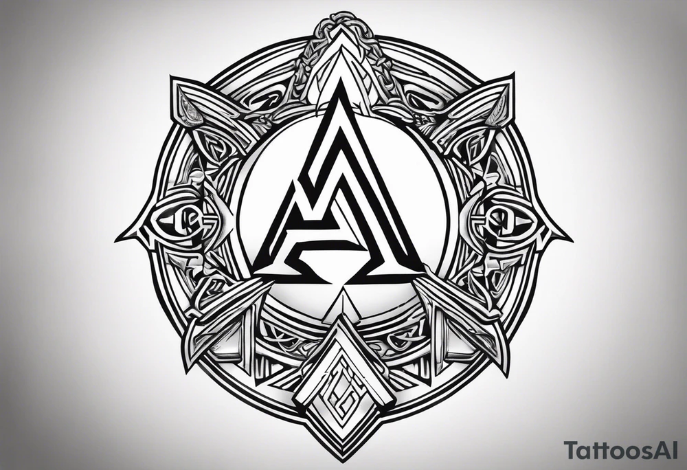 Valhalla sword 
shield axe Valknut mist tattoo idea