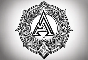 Valhalla sword 
shield axe Valknut mist tattoo idea