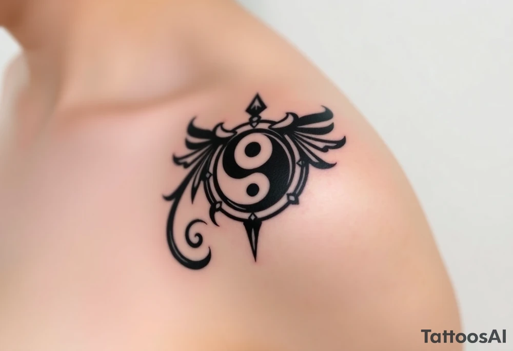 Magestic symbol combining ying yang, Gemini zodiac symbol,  and spiral Paisleys tattoo idea